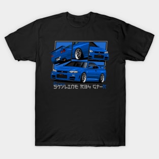 Nissan Skyline r34 GTR Blue, JDM Car T-Shirt